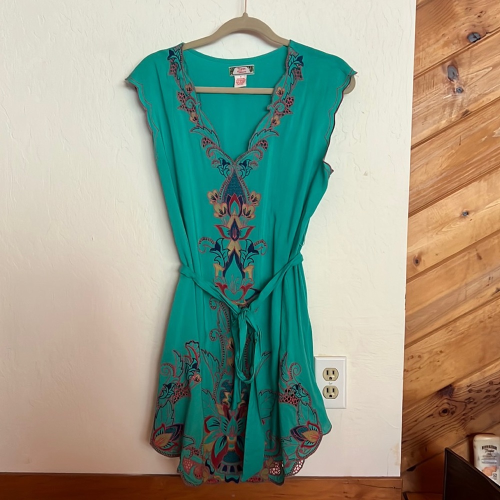 Flying tomato aqua blue dress with beautiful boho embroidery